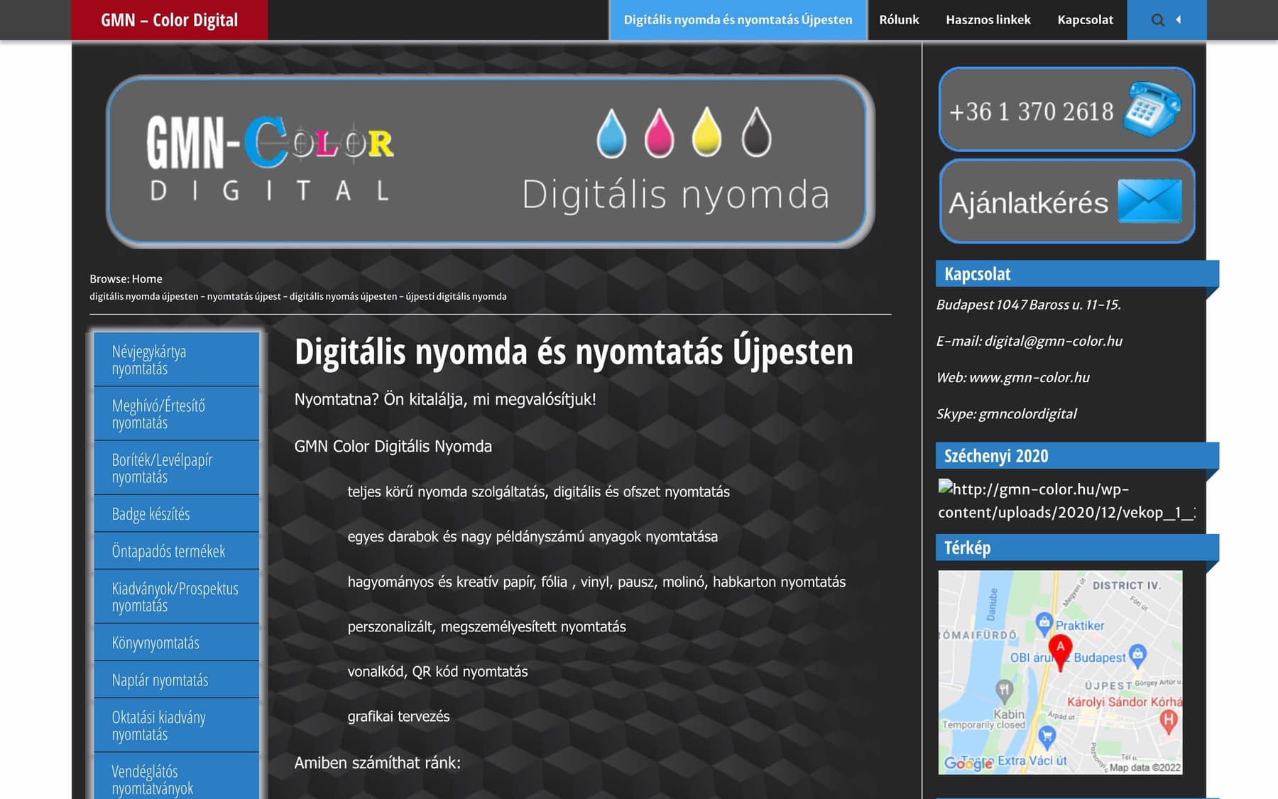 A GMN-Color régi weboldala asztali nézetben, 2026 júniusi Wayback Machine mentésen