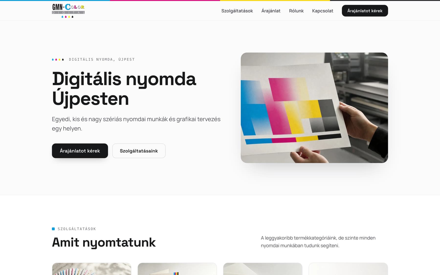 A GMN-Color új weboldala asztali nézetben