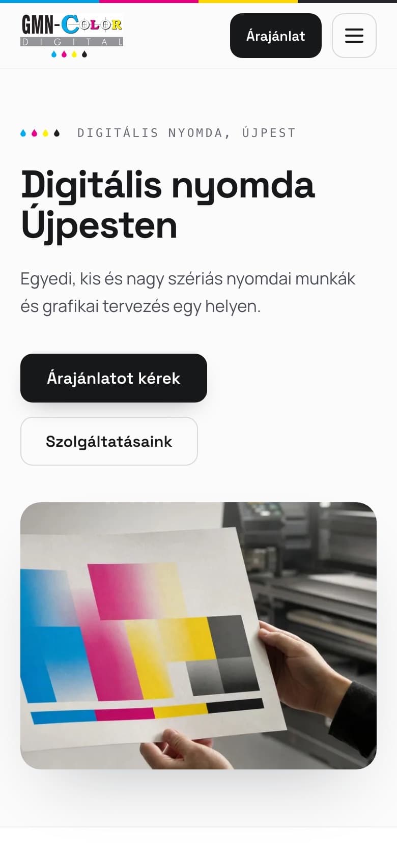A GMN-Color weboldala mobilon, az élő oldalról